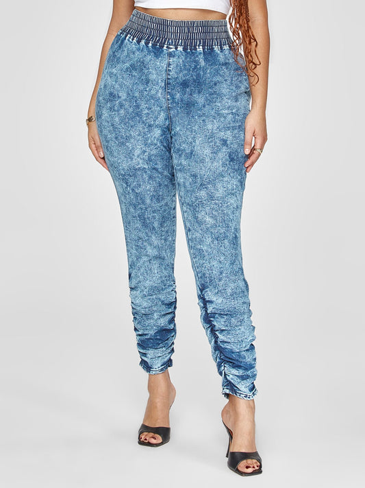High Rise Pull-On Acid Wash Jeans
